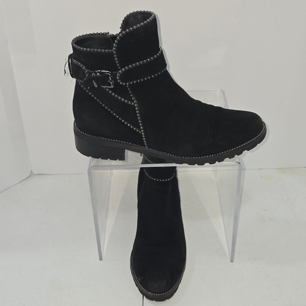 Van Eli Black Studded Buckle Ankle Boots Womens 8.5 M Moto Lug Sole AC792